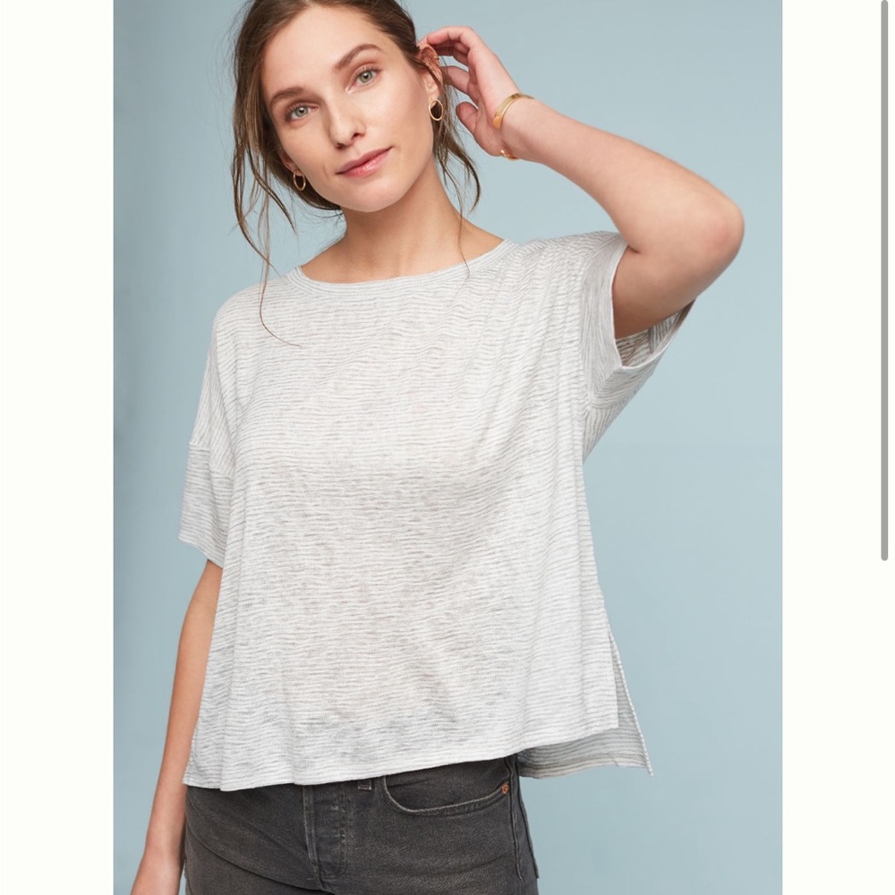 *EUC* Anthropologie Microstripe Tee by Akemi + Kin in Grey Motif, Size Small